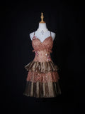 Retro Ball Gown Spaghetti Straps Pink Brown Short 16th Birthday Dress Homecoming Dresses Cocktail Gown HZ0311