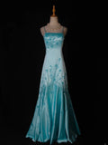 Vintage Mermaid Spaghetti Straps Satin With Beads Bodice Tiffany Blue Long Prom Dresses Impress 18th Birthday Outfits Prom Gown HZ0311