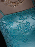 Vintage Mermaid Spaghetti Straps Satin With Beads Bodice Tiffany Blue Long Prom Dresses Impress 18th Birthday Outfits Prom Gown HZ0311