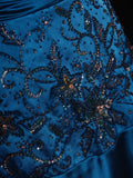 Vintage A Line Spaghetti Straps Blue Satin Sequins With Beaded Bodice Long Prom Dresses Impress 18th Birthday Outfits Prom Gown HZ0311