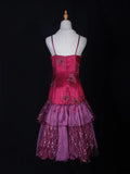 Retro Mermaid Spaghetti Straps Hot Pink Satin Tea Length 16th Birthday Dress Homecoming Dresses Cocktail Gown HZ0311