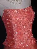 Vintage A line Strapless Pink Tulle With Beads Bodice Long Prom Dresses Impress 20th Birthday Outfits Formal Gown HZ0311