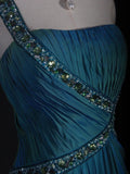 Retro A line One Shoulder Chiffon Blue With Beads Bodice Long Prom Dresses Impress 18th Birthday Outfit Formal Gown HZ0311
