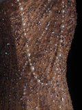 Retro 90s A line One Shoulder Champagne Tulle With Beads Bodice Long Prom Dresses Inspo 18th Birthday Outfit Formal Gown HZ0311