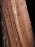 Retro 90s A line One Shoulder Champagne Tulle With Beads Bodice Long Prom Dresses Inspo 18th Birthday Outfit Formal Gown HZ0311