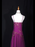 Vintage A line 70s Spaghetti Straps Grape Chiffon With Beads Long Prom Dresses Inspo 20th Birthday Outfit Formal Gowns HZ0311