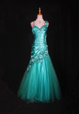 Vintage Mermaid 90s Spaghetti Straps Blue Satin Flowers With Beads Long Prom Dresses Inspo 20th Birthday Outfit Formal Gowns HZ0311