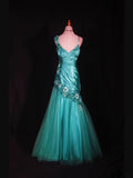 Vintage Mermaid 90s Spaghetti Straps Blue Satin Flowers With Beads Long Prom Dresses Inspo 20th Birthday Outfit Formal Gowns HZ0311