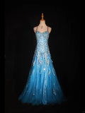 Vintage 70s Mermaid Spaghetti Straps Blue Silver Beaded Bodice Tulle Plus Size Long Prom Dresses Impress 21th Birthday Outfits Prom Gown HZ0311