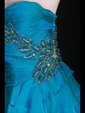 Retro 1950s A line Sweetheart Blue Chiffon With Beads Layered Long Prom Dresses Inspo 22th Birthday Outfit Formal Gown HZ0311