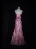 Vintage Mermaid 80s Strapless Pink Sequins With Gold Beads Long Prom Dresses Inspo 20th Birthday Outfit Formal Gowns HZ0311