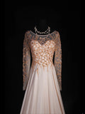 Retro 80s A line Scoop Neck Long Sleeves Blush Pink Chiffon With Beads Prom Dresses Inspo 22th Birthday Outfit Formal Gown HZ0311