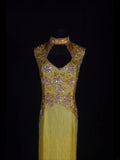 Retro 60s Sheath High Neck Yellow Chiffon With Gem Beads Prom Dresses Inspo 22th Birthday Outfit Formal Gown HZ0311