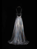 Vintage 2000s A Line Spaghetti Straps Silver Gray Backless Plus Size With Slit Long Prom Dresses Impress 21th Birthday Outfits Prom Gown HZ0311