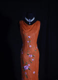 Retro 60s Mermaid Cowl Organge Chiffon With Embroidery Beads Prom Dresses Inspo 22th Birthday Outfit Formal Gown HZ0311