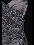 Vintage Mermaid One Shoulder Gray 1970s With Appliqued Beads Bodice Long Prom Dresses Inspo 19th Birthday Outfit Formal Gown HZ0311