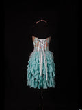 Vintage A line Sweetheart Blue Chiffon With Gold Beads Short 16th Birthday Dress Homecoming Dresses Cocktail Gown HZ0311