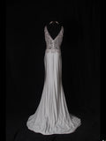 Vintage Mermaid V Neck Silver 1970s With Silver Beads Bodice Long Prom Dresses Inspo 19th Birthday Outfit Formal Gown HZ0311