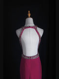 Vintage Mermaid 80s Scoop Hot Pink Backless Beads With Beaded Open Backs Long Prom Dresses Inspo Birthday Outfit Formal Gowns HZ0311