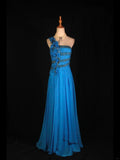 Vintage A Line One Shoulder Royal Blue 1950s With Pleated Ruffled Beaded Bodice Long Prom Dresses Inspo Birthday Outfit Formal Gown HZ0311