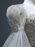 Princess Long Wedding Gowns Ball Gown Scoop Style for Bride With Lace Appliques Long Sleeves Train White Bridal Dresses HZ0311
