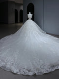 Princess Long Wedding Gowns Ball Gown Sweetheart Style for Bride With Tassel Train White Lace Bridal Dresses HZ0311