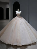Princess Long Wedding Dress Ball Gown Strapless Blush Pink Style for Bride With Beaded Sequin Bodice Train Bridal Dresses HZ0311