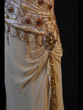 Retro 60s High Low V Neck Champagne Chiffon With Beads Long Prom Dresses Inspo 22th Birthday Outfit Formal Gown HZ0311