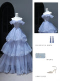 Modest Prom Dresses Aesthetic Ball Gown Off The Shoulder Lilac Tulle Inspiration Style Impress With Sleeves Beaded Long Party Formal Gown HZ0311