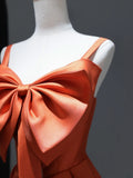 Modest Prom Dresses Aesthetic A Line Spaghetti Straps Satin Orange Inspiration Style Impress Corset Fitted Long Party Formal Gown HZ0311