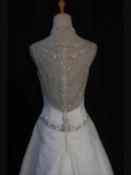 Women's Elegant Sheer V Neck Vintage Tulle Satin Wedding Dress for Bride Sweep Train Wedding Dresses HZ0311
