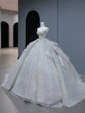 Sparkly Long Wedding Dress Ball Gown Strapless Style for Bride With Sequin Beaded Bodice Train Bridal Dresses HZ0311