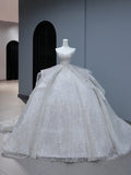 Sparkly Long Wedding Dress Ball Gown Strapless Style for Bride With Sequin Beaded Bodice Train Bridal Dresses HZ0311