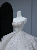 Sparkly Long Wedding Dress Ball Gown Strapless Style for Bride With Sequin Beaded Bodice Train Bridal Dresses HZ0311