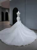Elegant Classy Long Wedding Gowns Boho Ideas Mermaid Strapless Dresses Bohemian Style for Bride With Fitted Pleated Bridal Gown HZ0311