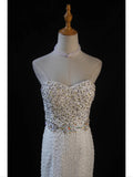 Vintage Mermaid Sweetheart White 1950s With Pearls Beaded Bodice Long Prom Dresses Inspo Birthday Outfit Formal Gown HZ0311