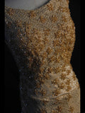 Vintage Mermaid Gold 1950s With Beads Bodice Long Prom Dresses Inspo Birthday Outfit Formal Gown HZ0311