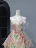 Cute Prom Dresses Aesthetic A Line Halter Sequin Pink Floral Inspiration Style Impress Corset Fitted Long Party Formal Gown HZ0311