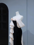 Modest Prom Dresses Aesthetic Mermaid Strapless Black Velvet Inspiration Style Impress With Flower Long Party Formal Gown HZ0311