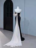 Modest Prom Dresses Aesthetic Mermaid Strapless Black Velvet Inspiration Style Impress With Flower Long Party Formal Gown HZ0311