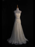 Women's Elegant Mermaid One Shoulder Vintage Tulle White Wedding Dress for Bride Sweep Train Wedding Dresses HZ0311