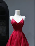 Modest Prom Dresses Aesthetic A Line Spaghetti Straps Burgundy Tulle Inspiration Impress With Pleated Long Party Formal Gown For Teenagers High Schools HZ0311