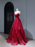 Modest Prom Dresses Aesthetic A Line Spaghetti Straps Burgundy Tulle Inspiration Impress With Pleated Long Party Formal Gown For Teenagers High Schools HZ0311