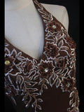 Vintage Mermaid 80s Halter Brown Chiffon Beads Long Prom Dresses Inspo Birthday Outfit Formal Gowns HZ0311