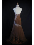Vintage Mermaid 80s Halter Brown Chiffon Beads Long Prom Dresses Inspo Birthday Outfit Formal Gowns HZ0311