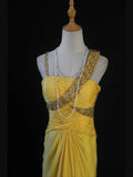 Retro 1950s Mermaid Irregular Straps Yellow Chiffon With Beads Ruffled Long Prom Dresses Inspo 21st Birthday Outfit Formal Gown HZ0311