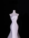 Modest Long Wedding Dresses Mermaid Strapless Silky Satin Style for Bride With Pleated Bodice Train Bridal Dresses HZ0311