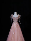 Modest Prom Dresses Aesthetic A Line Spaghetti Straps Pink Tulle Inspiration Impress Long Party Formal Gown For Teenagers High Schools HZ0311
