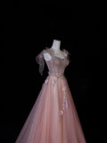 Modest Prom Dresses Aesthetic A Line Spaghetti Straps Pink Tulle Inspiration Impress Long Party Formal Gown For Teenagers High Schools HZ0311