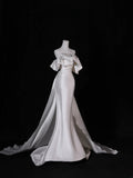 Simple Long Wedding Dresses Mermaid Strapless Silky Satin Style for Bride With Pleated Bodice Train Fitted Bridal Dresses HZ0311